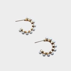 Gold Hoop Earrings with Pearl Accents